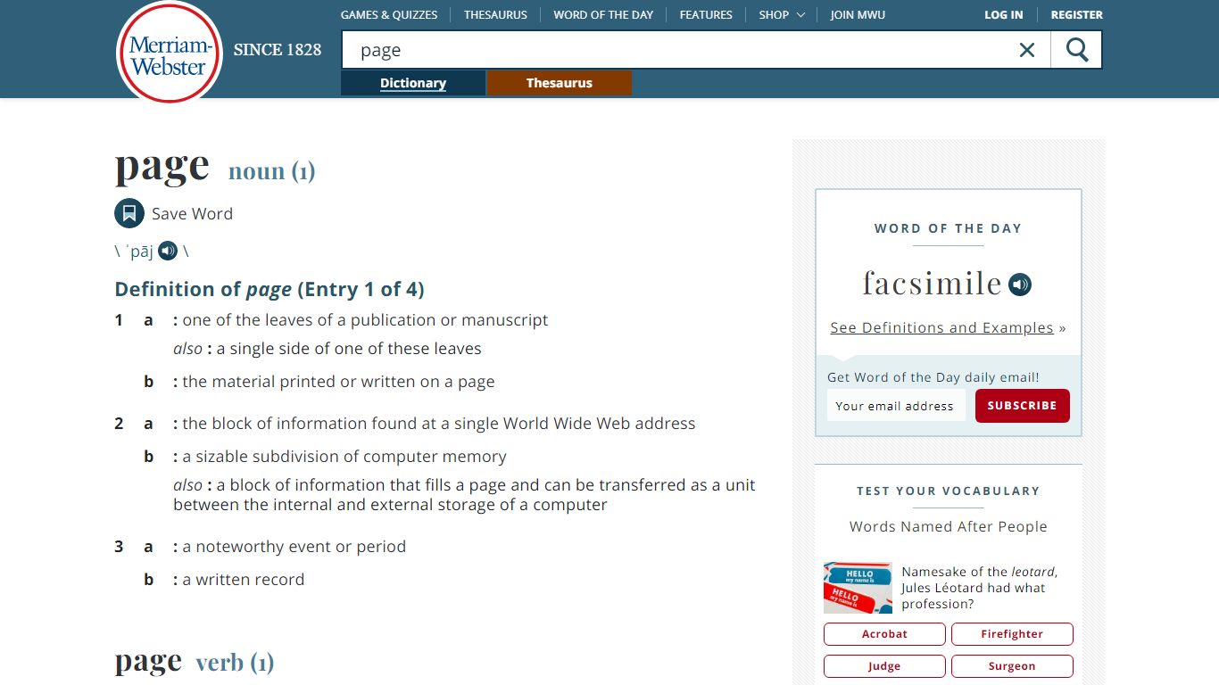 Page Definition & Meaning - Merriam-Webster